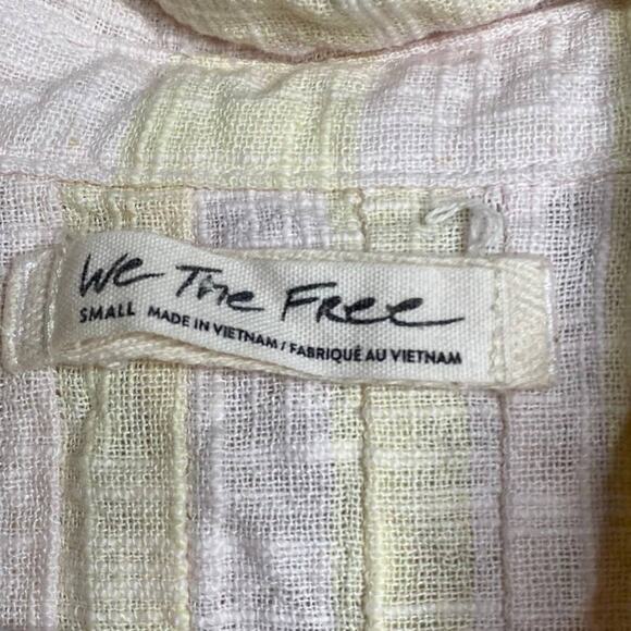 Free People Away At Sea Linen Frayed Button Yellow Short Sleeve Crop Top Small - Picture 6 of 13